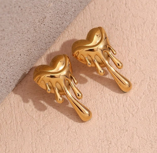 Melting Heart Gold Earrings