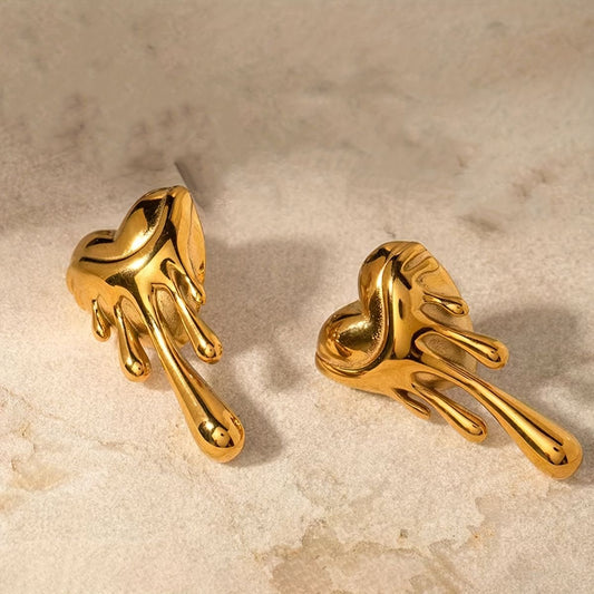 Melting Heart Gold Earrings