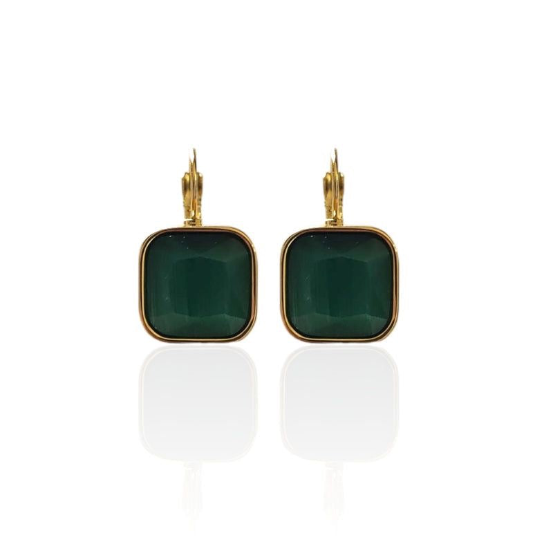 Green  Square Stone Gold  Earring