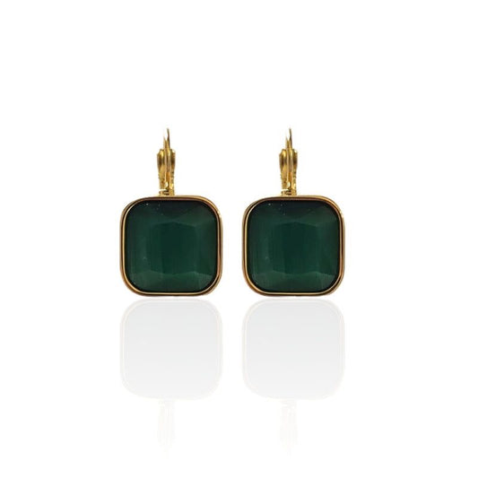 Green  Square Stone Gold  Earring