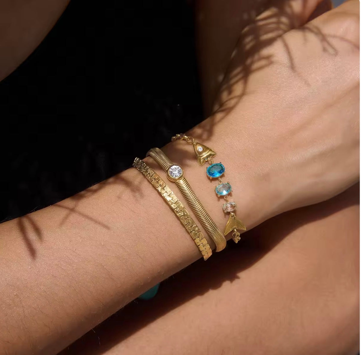 Golden Fish Dual  Zirconia  Bracelet