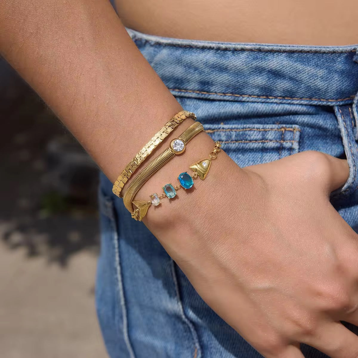 Golden Fish Dual  Zirconia  Bracelet