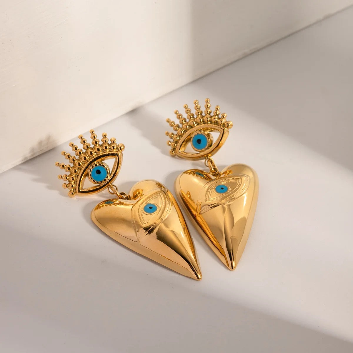 Evil Eye Heart Earrings